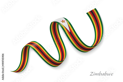 Obraz na płótnie Zimbabwe flag ribbon waving with national colors w salonie