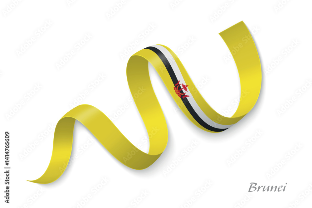 Brunei flag ribbon waving with national colors