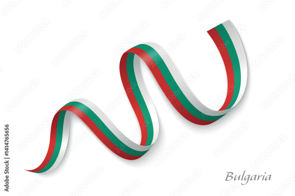 Bulgaria flag ribbon waving with national colors