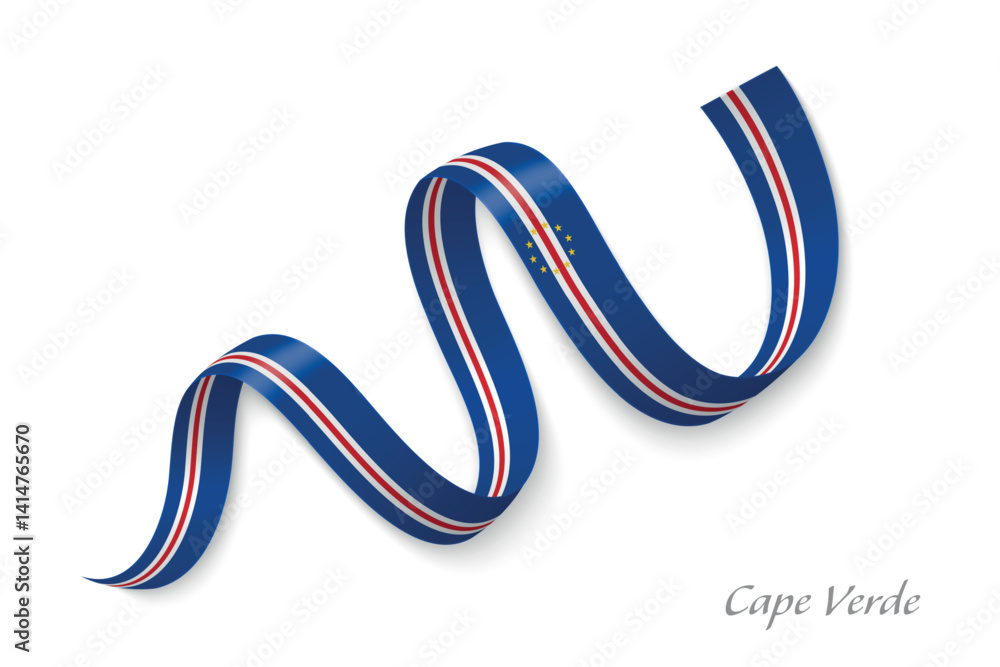 Cape Verde flag ribbon waving with national colors