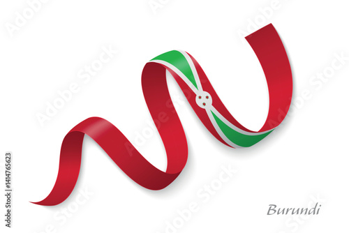 Burundi flag ribbon waving with national colors