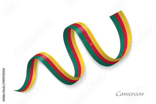 Obraz na płótnie Cameroon flag ribbon waving with national colors w salonie