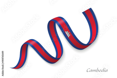 Cambodia flag ribbon waving with national colors