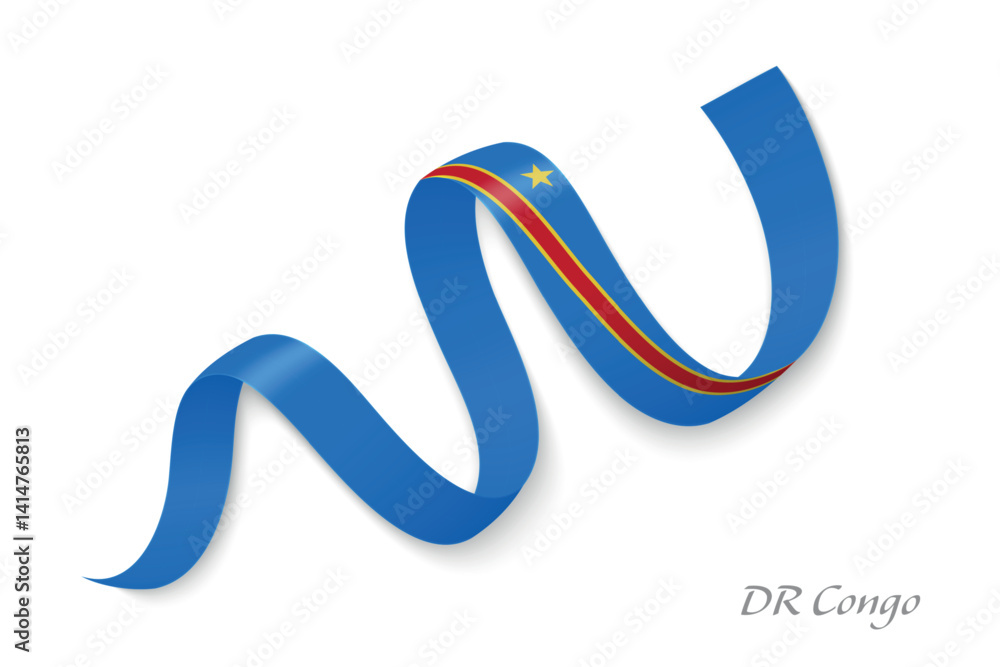 DR Congo flag ribbon waving with national colors