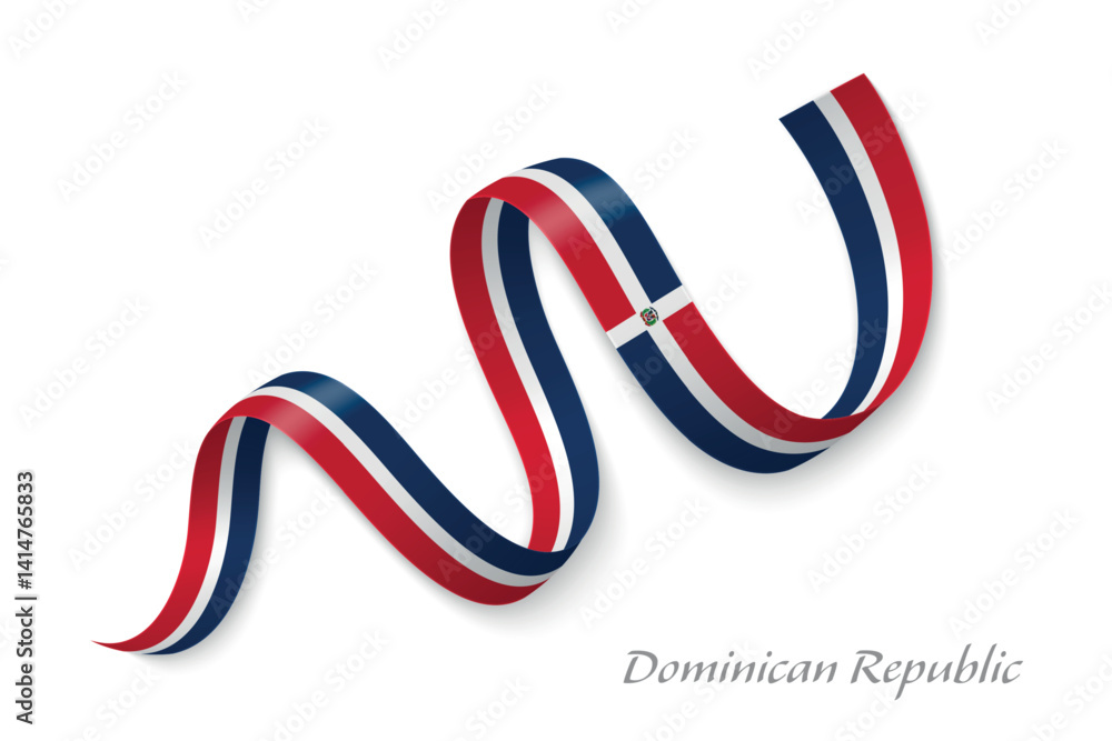 Dominican Republic flag ribbon waving with national colors