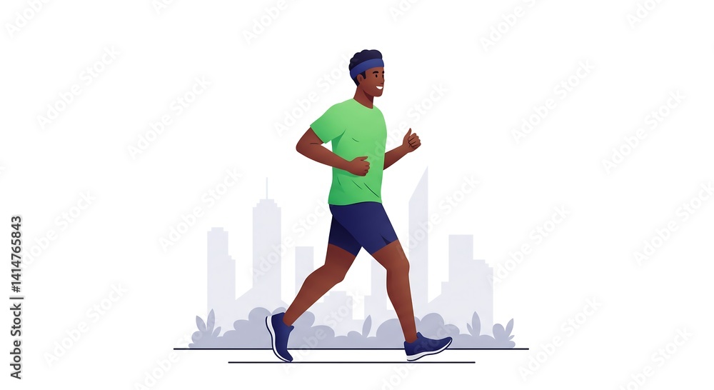 Naklejka premium Man Running Exercise: Stock Vector Illustration for Healthy Lifestyle and Fitness