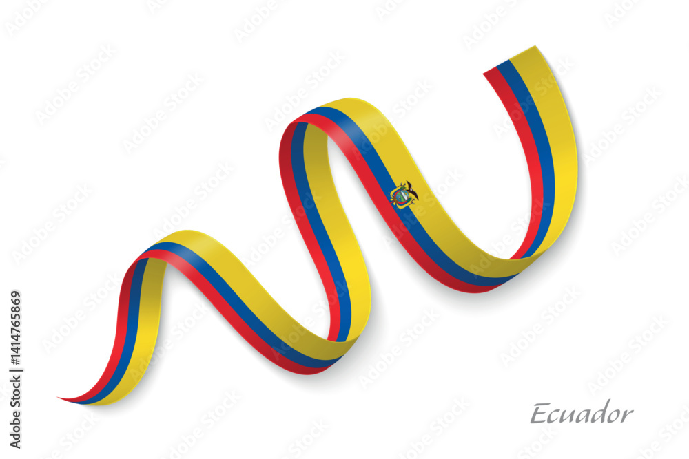 Ecuador flag ribbon waving with national colors