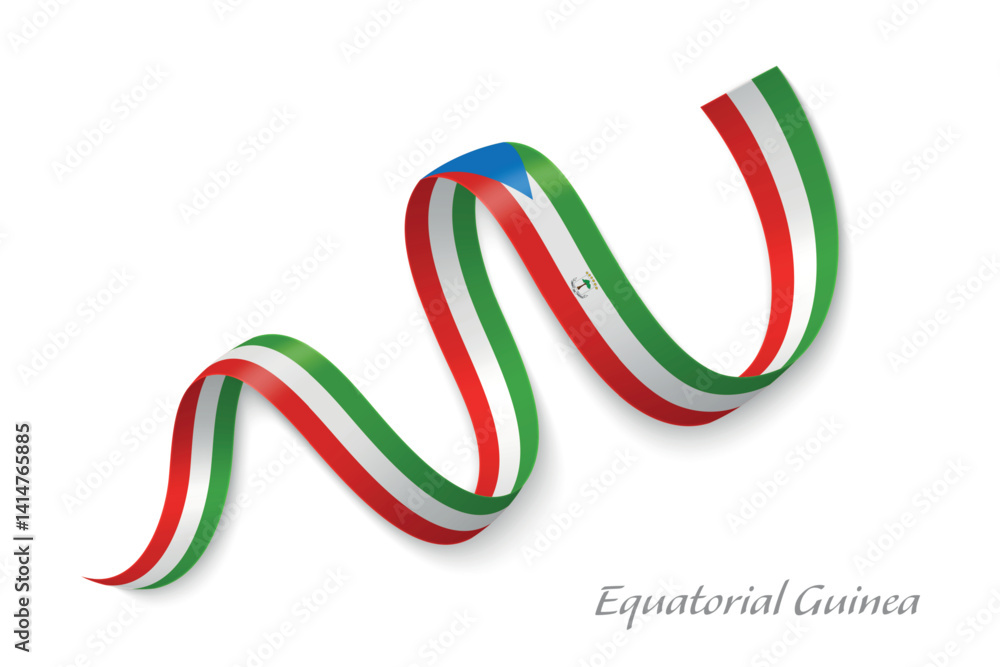 Equatorial Guinea flag ribbon waving with national colors
