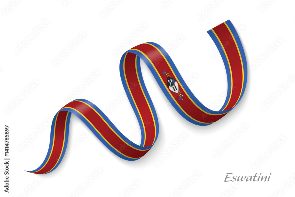 Eswatini flag ribbon waving with national colors