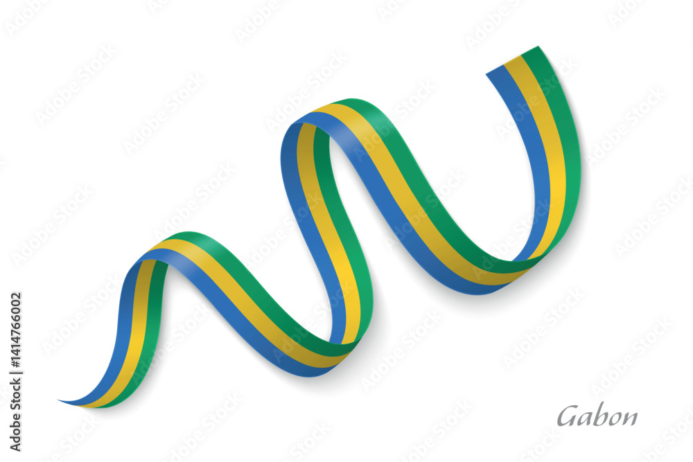 Gabon flag ribbon waving with national colors