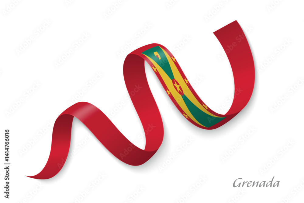 Grenada flag ribbon waving with national colors