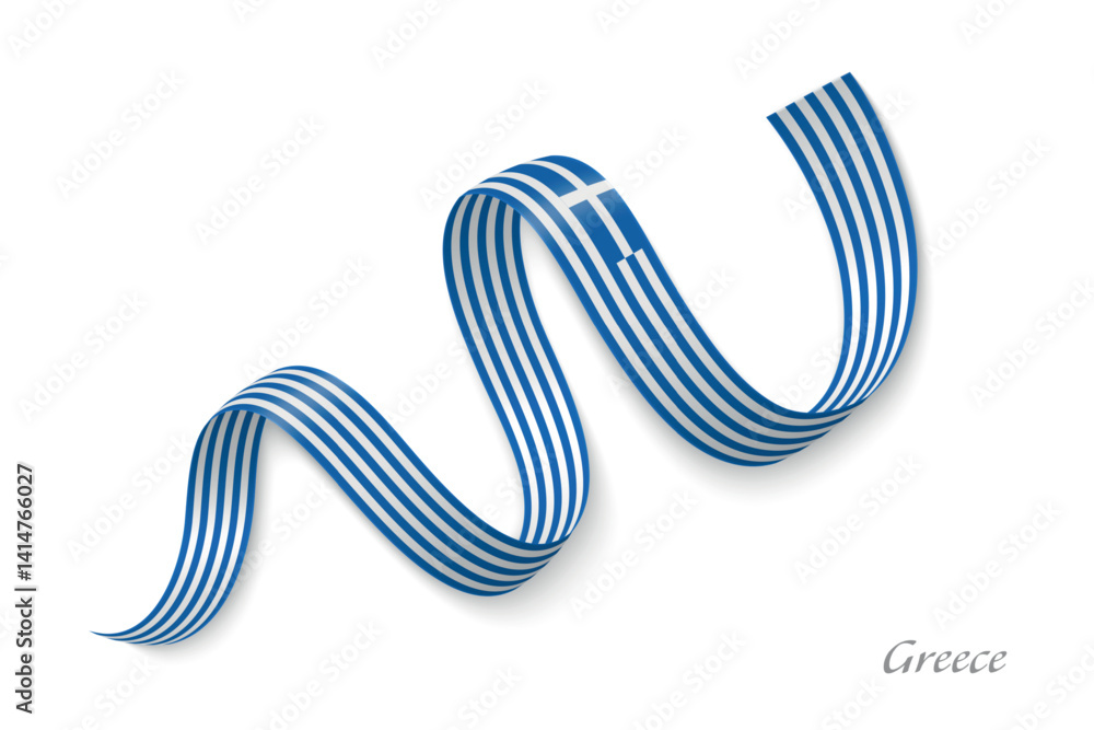 Greece flag ribbon waving with national colors