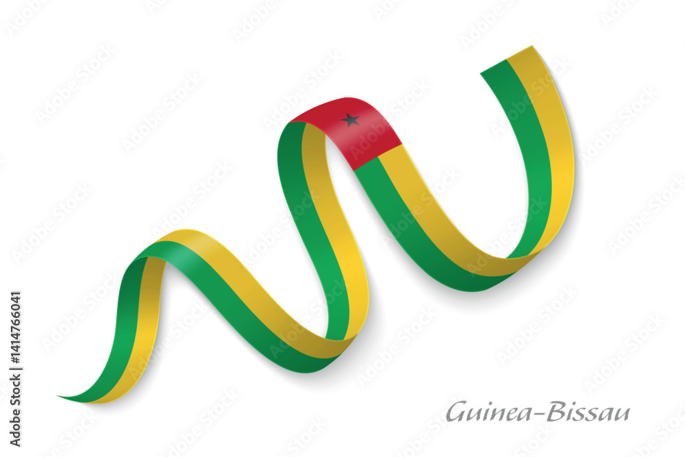 Guinea-Bissau flag ribbon waving with national colors
