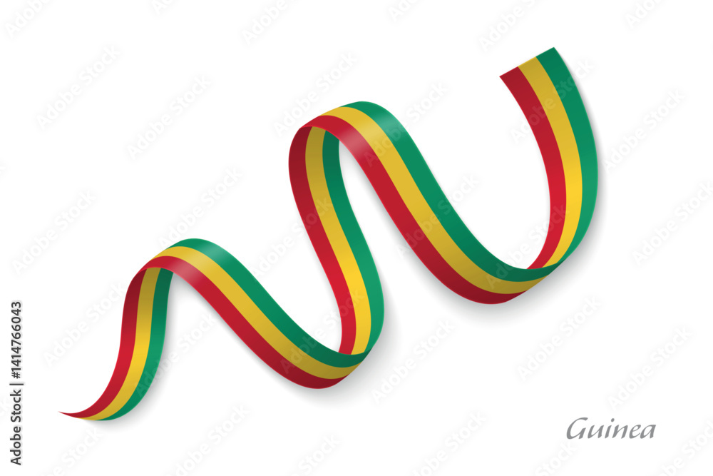 Guinea flag ribbon waving with national colors