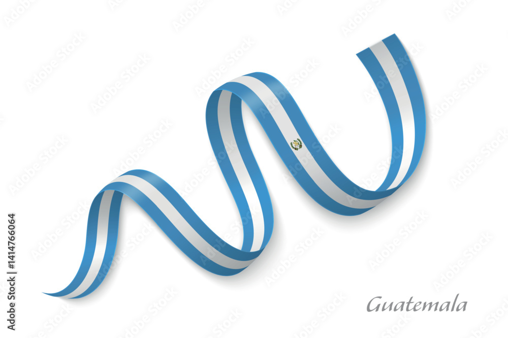 Guatemala flag ribbon waving with national colors