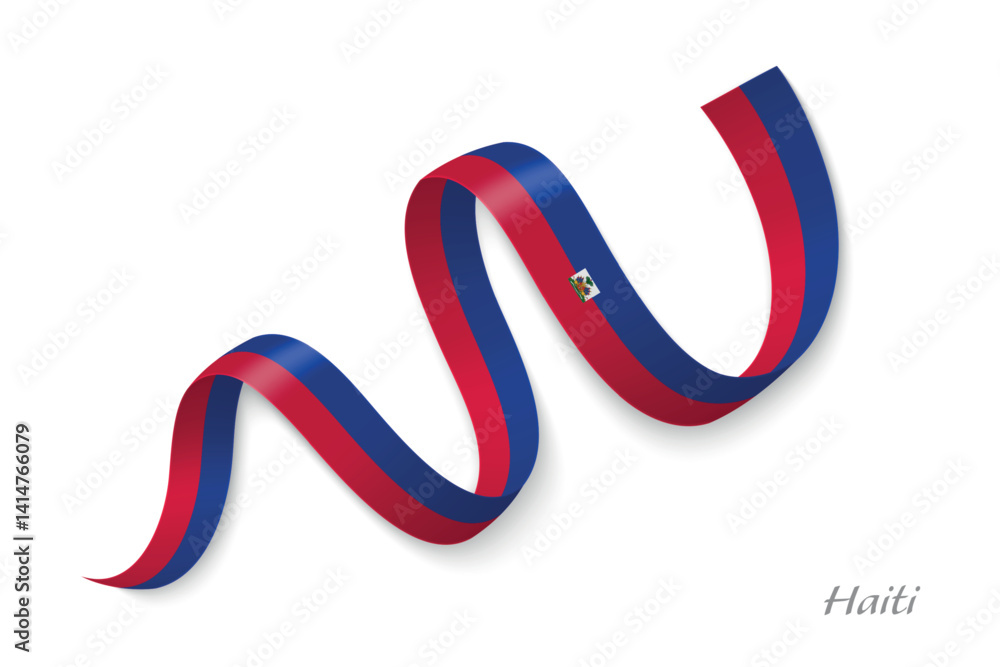 Haiti flag ribbon waving with national colors