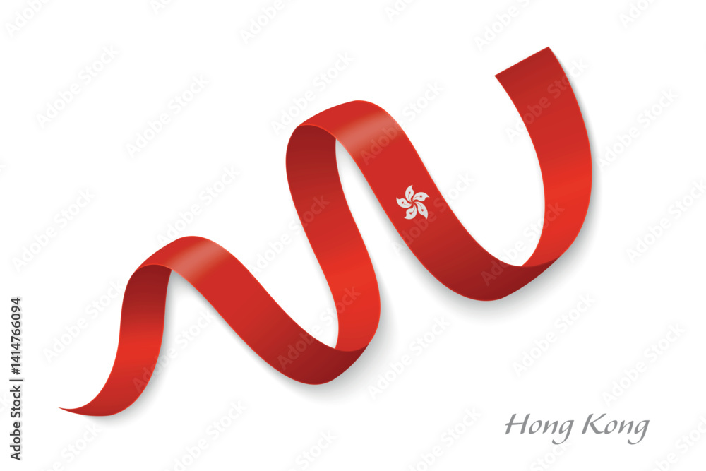 Hong Kong flag ribbon waving with national colors