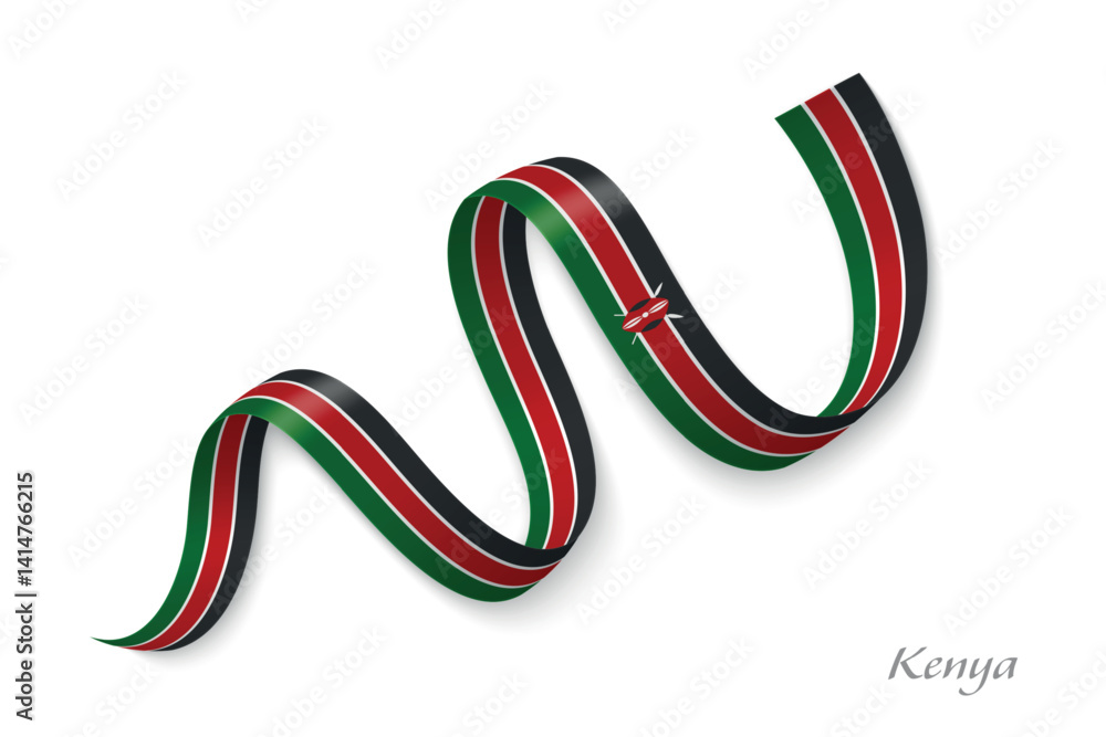 Kenya flag ribbon waving with national colors
