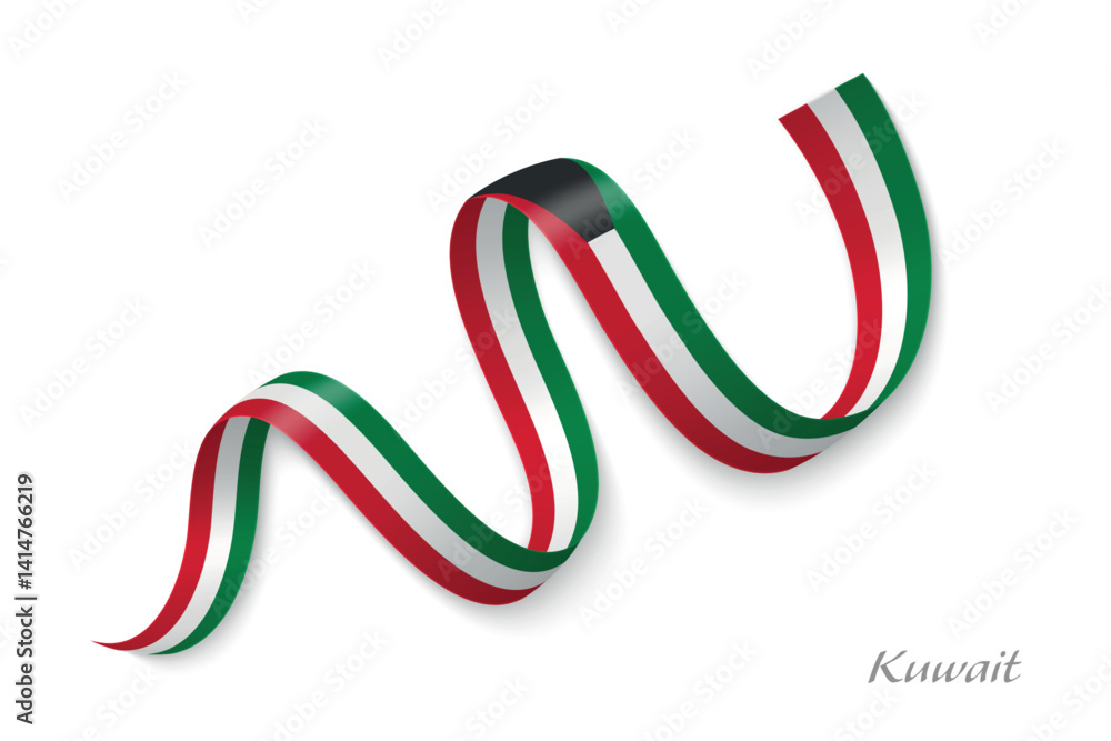 Kuwait flag ribbon waving with national colors