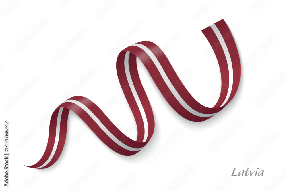 Latvia flag ribbon waving with national colors