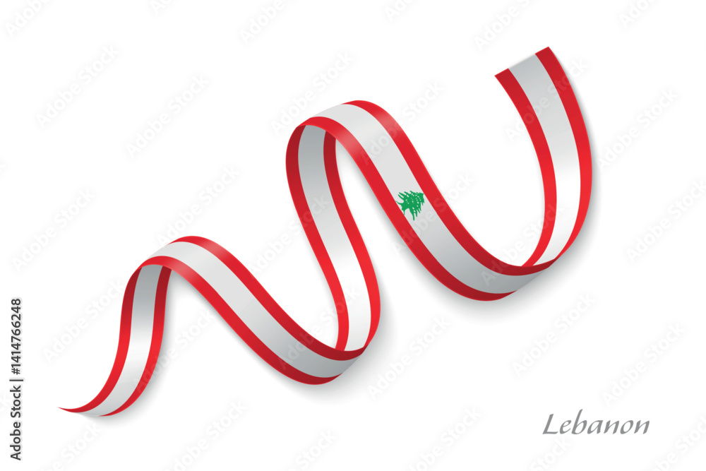 Lebanon flag ribbon waving with national colors