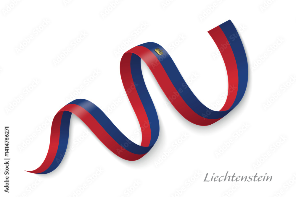 Lichtenstein flag ribbon waving with national colors