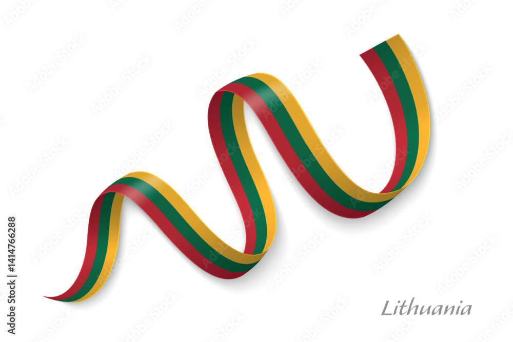 Lithuania flag ribbon waving with national colors