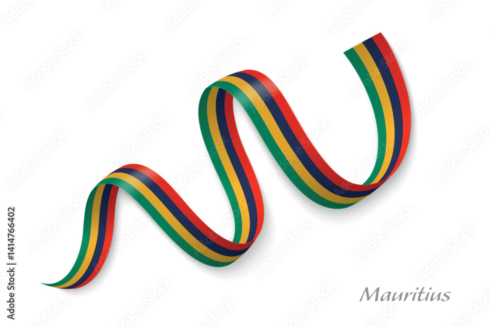 Mauritius flag ribbon waving with national colors