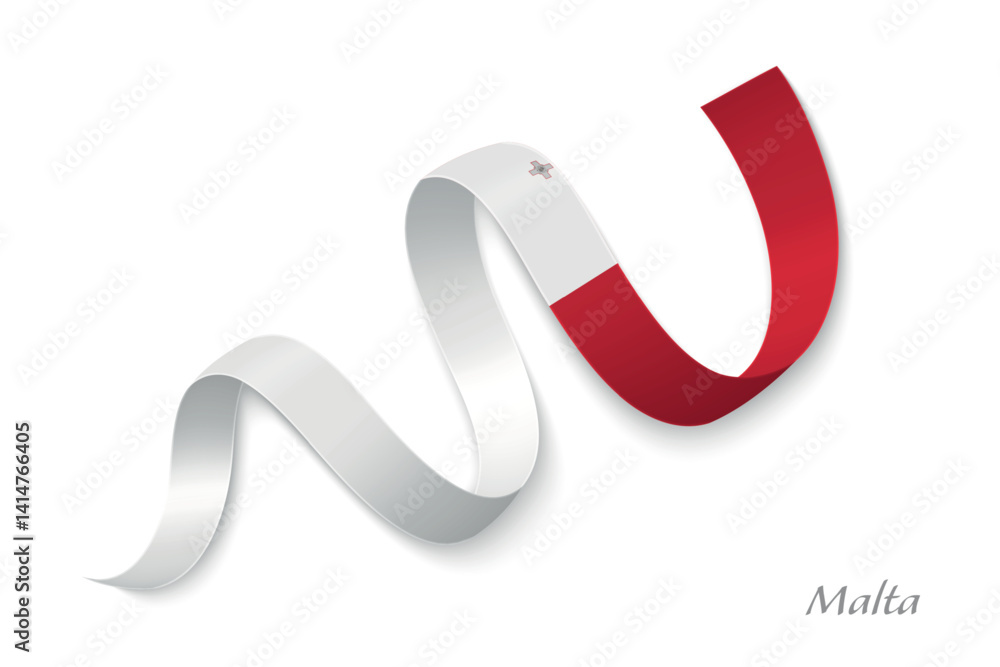 Malta flag ribbon waving with national colors