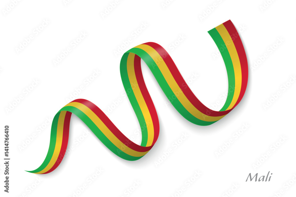 Mali flag ribbon waving with national colors