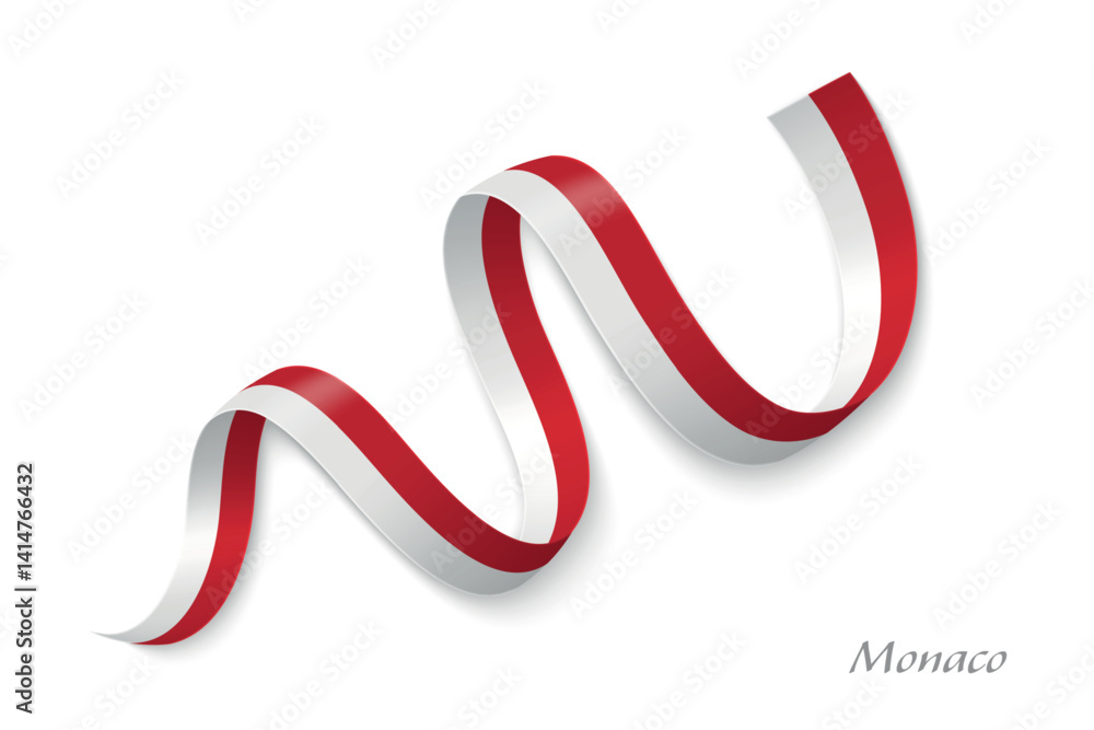 Monaco flag ribbon waving with national colors