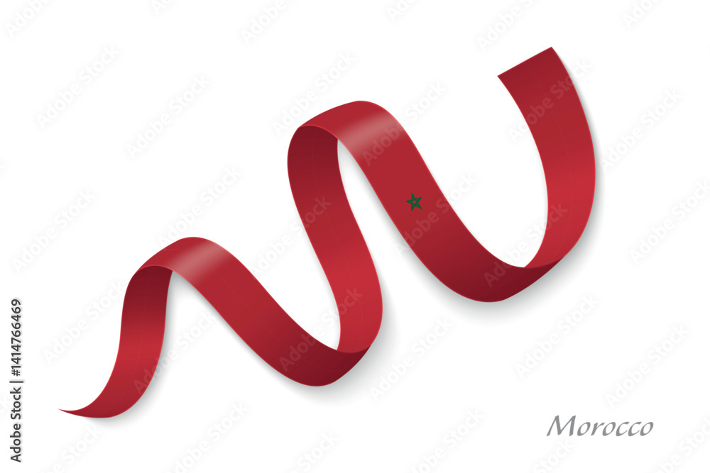 Morocco flag ribbon waving with national colors