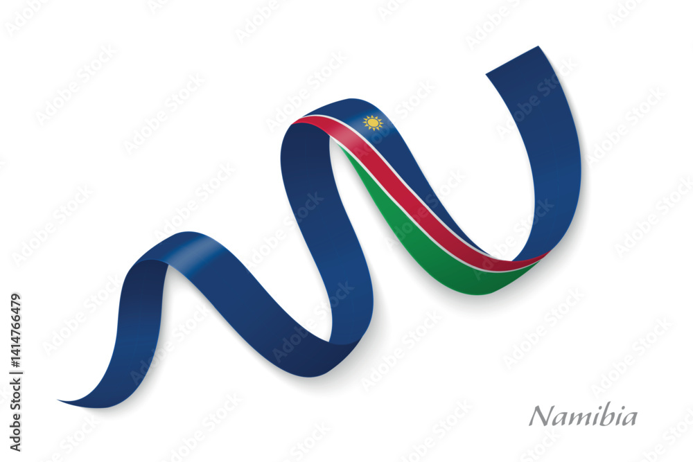 Namibia flag ribbon waving with national colors