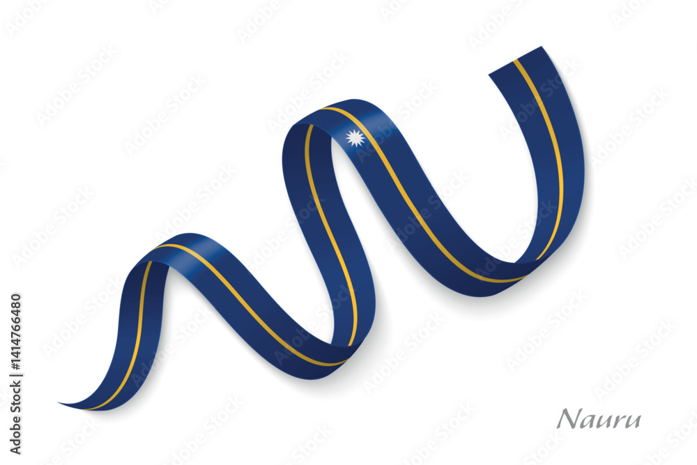 Nauru flag ribbon waving with national colors