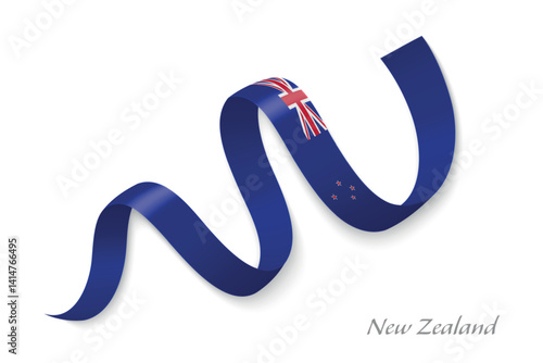 New Zealand flag ribbon waving with national colors