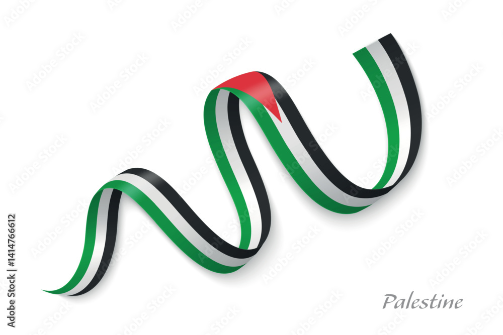 Palestine flag ribbon waving with national colors