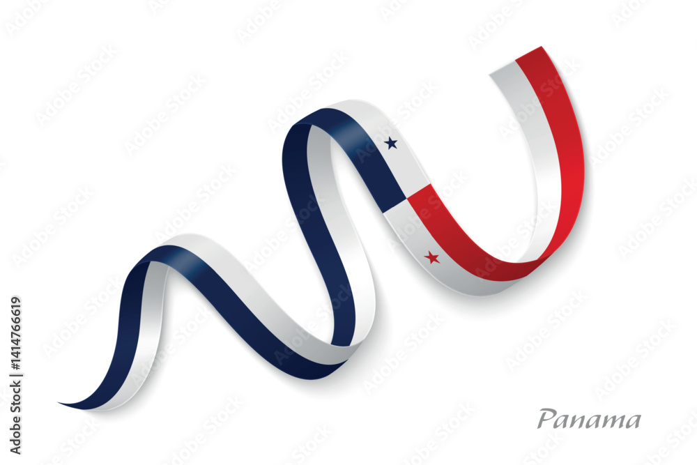 Panama flag ribbon waving with national colors