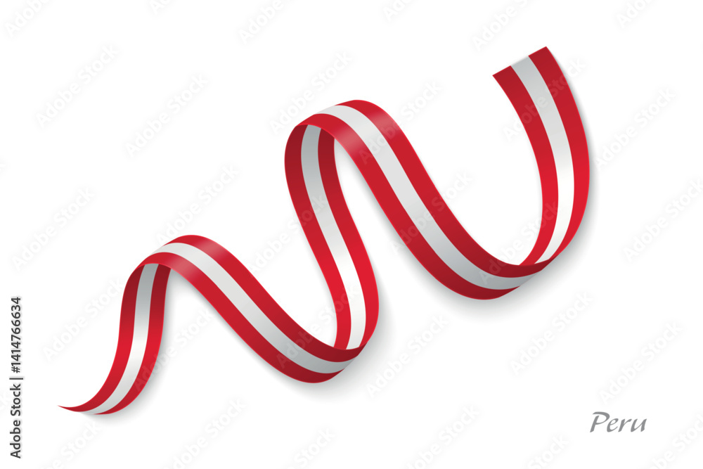Peru flag ribbon waving with national colors