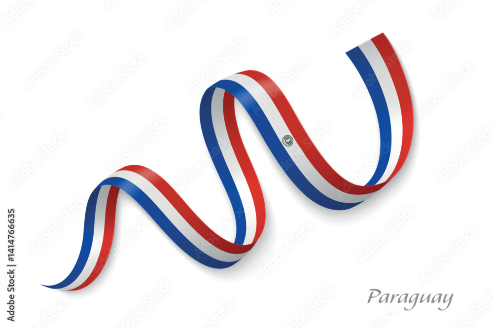 Paraguay flag ribbon waving with national colors