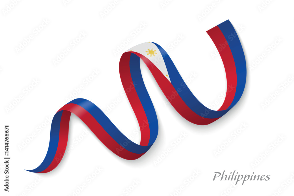 Philippines flag ribbon waving with national colors