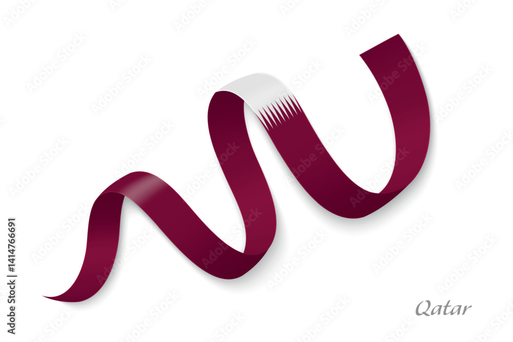 Qatar flag ribbon waving with national colors