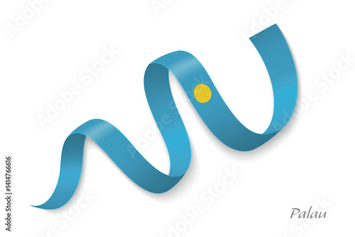 Palau flag ribbon waving with national colors