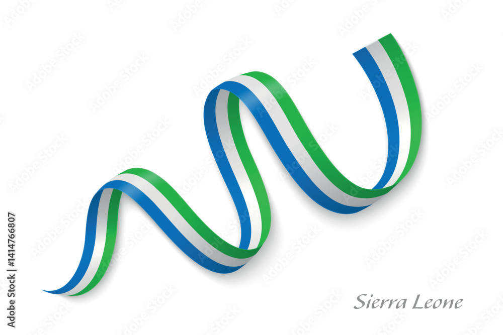 Sierra Leone flag ribbon waving national with colors
