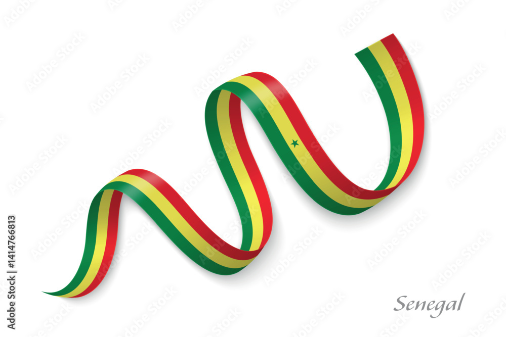 Senegal flag ribbon waving national with colors