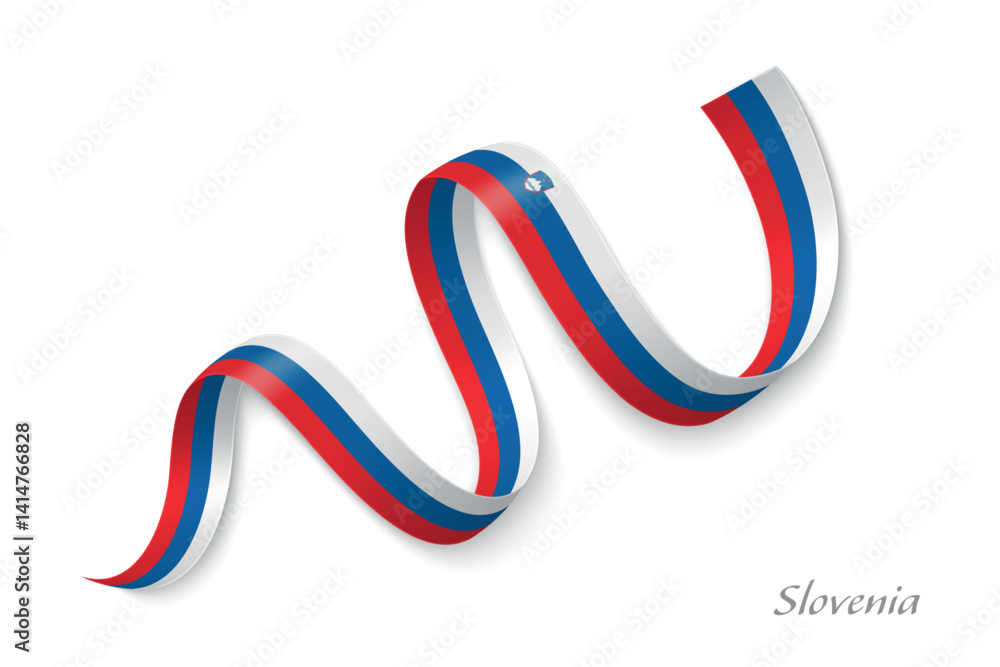 Slovenia flag ribbon waving national with colors