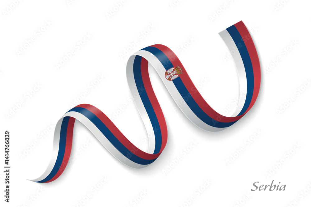 Serbia flag ribbon waving national with colors