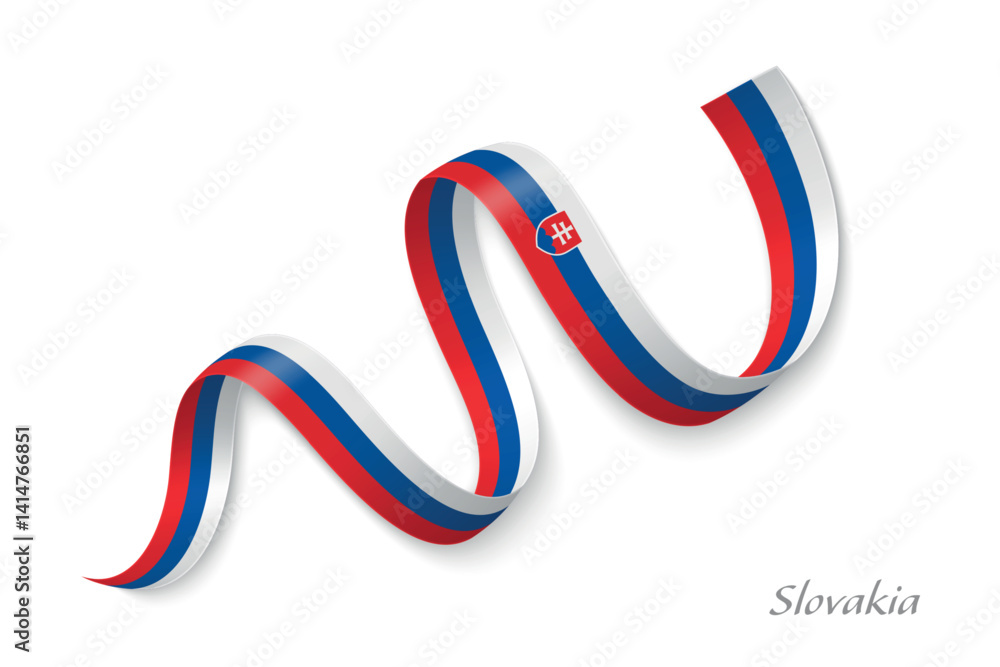 Slovakia flag ribbon waving national with colors