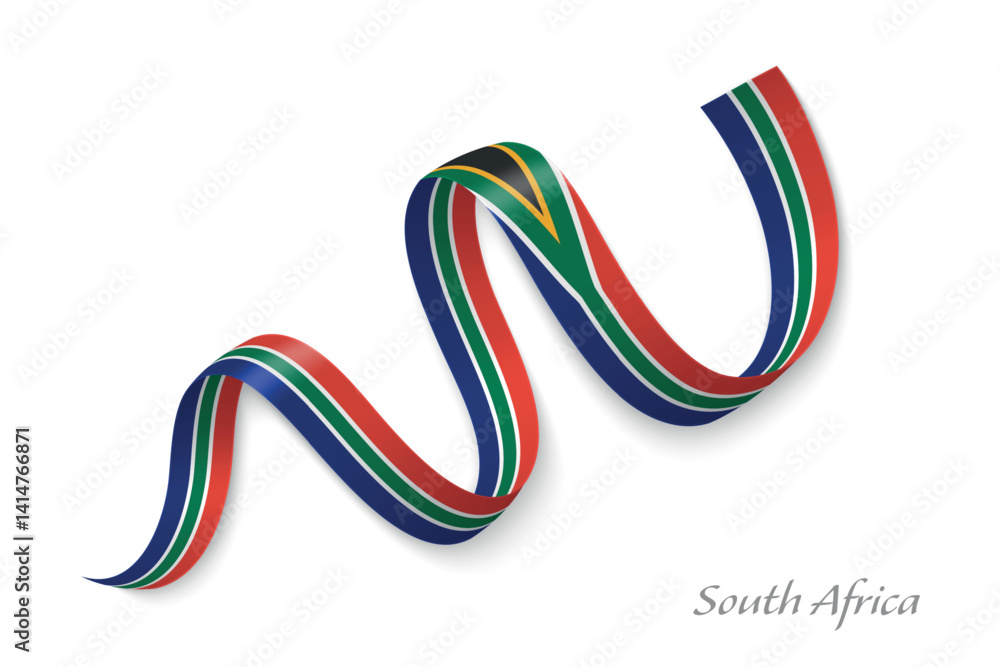 South Africa flag ribbon waving national with colors