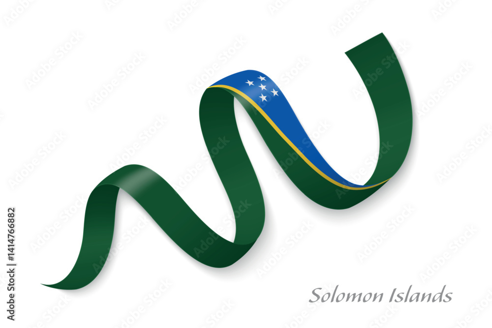 Solomon Islands flag ribbon waving national with colors