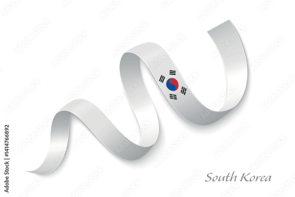 South Korea flag ribbon waving national with colors